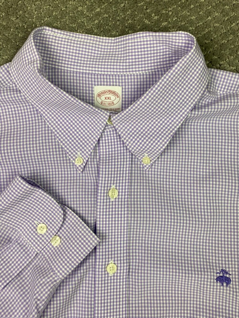 Brooks Brothers Button Down Shirt Mens XXL Lilac Purple Gingham Check Oxford